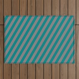 [ Thumbnail: Grey and Teal Colored Lined Pattern Outdoor Rug ]