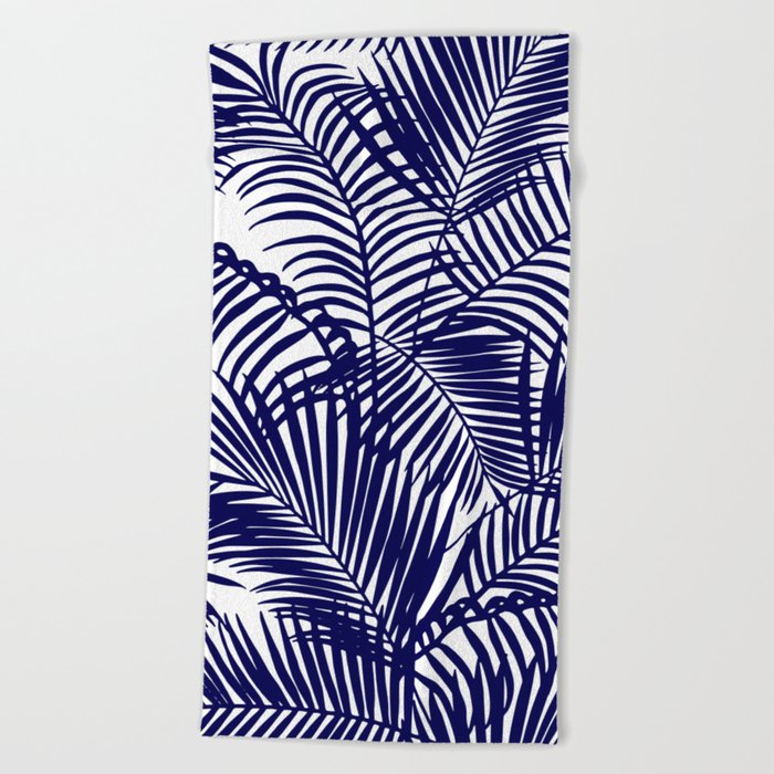 Modern Blue Tropical Palm Trees Pattern Beach Towel By Pink Water Modern Blue Tropical Palm Trees Pattern Beach Towel
