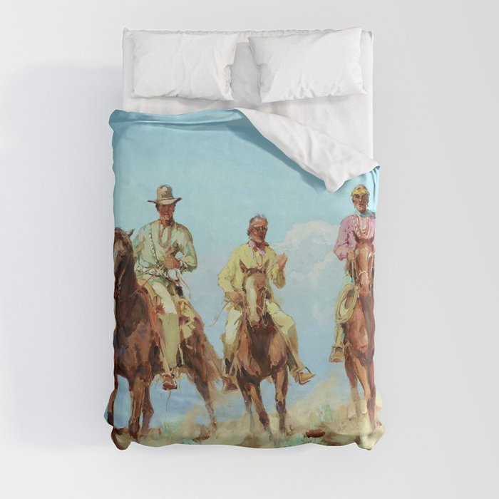 “Riders of the Painted Desert” by Carl Oscar Borg Duvet Cover