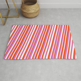 [ Thumbnail: Red, Orchid & White Colored Lined/Striped Pattern Rug ]