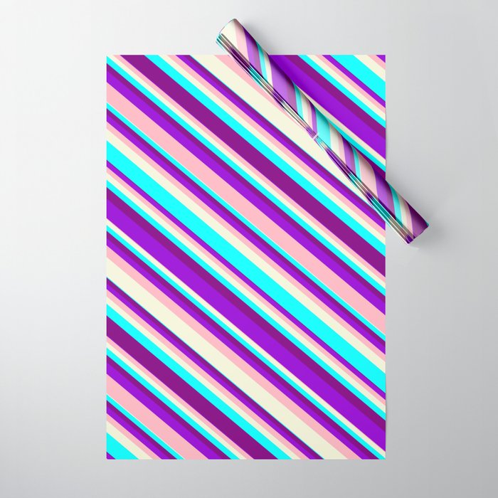 Dark Violet, Light Pink, Beige, Cyan, and Purple Colored Lines Pattern Wrapping Paper