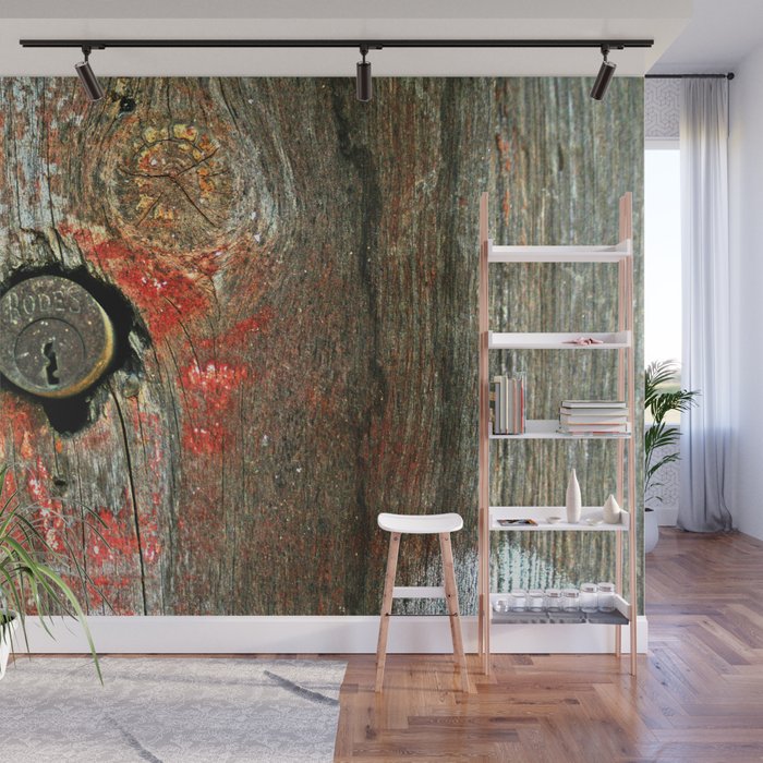 Weathered Wood Texture with Keyhole Wall Mural