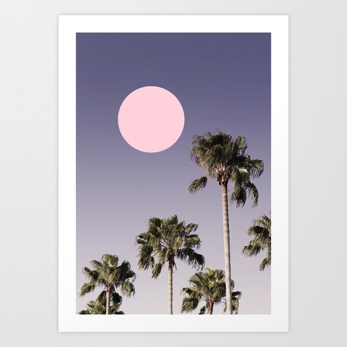 01_Palm trees pink sun Art Print