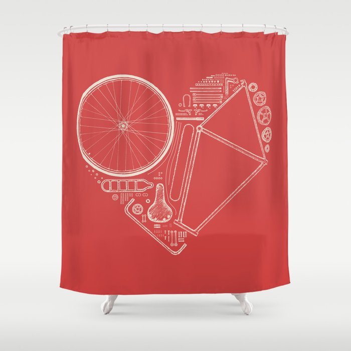 Love Bike (On Red) Shower Curtain