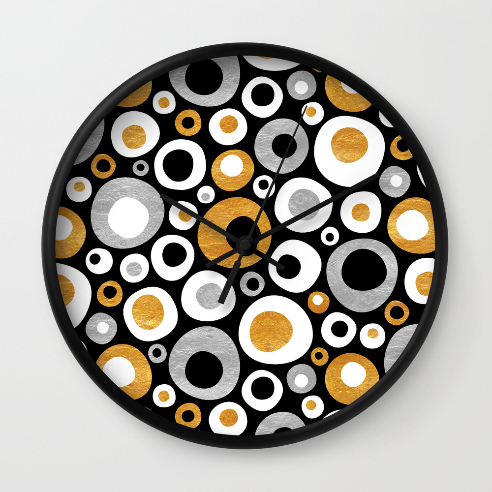 Mid Century Modern Circles In Black White Gold And Silver Wall