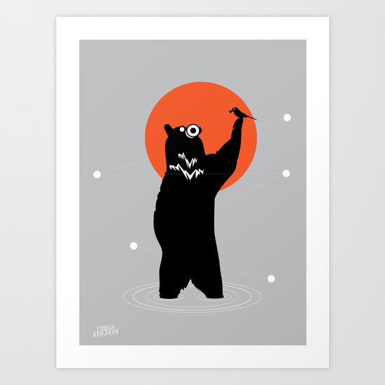 Big Bear and the Bird- Wearing Gas mask Art Print