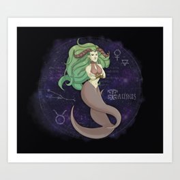 Taurus mermaid Art Print | Mermay, Taurus, Zodiac, Painting, Sign, Mermais 