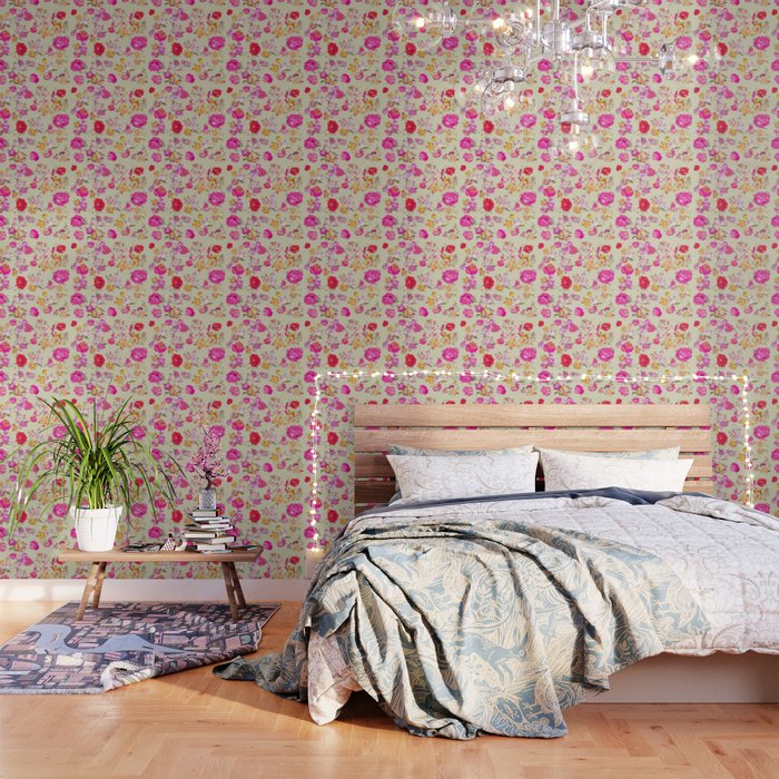 Colorful Floral Print With Off White Background Wallpaper By