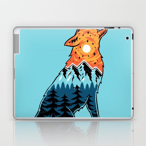 Vector Illustration Howling Wolf Mountain Landscape Laptop & iPad Skin