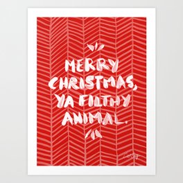Merry Christmas, Ya Filthy Animal – Red Kunstdrucke | Typography, Drawing, Vector, Letters, Funny, Holiday, Handtype, Vintage, Pink, Christmas 