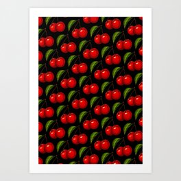 Cherry Pattern - Black Art Print