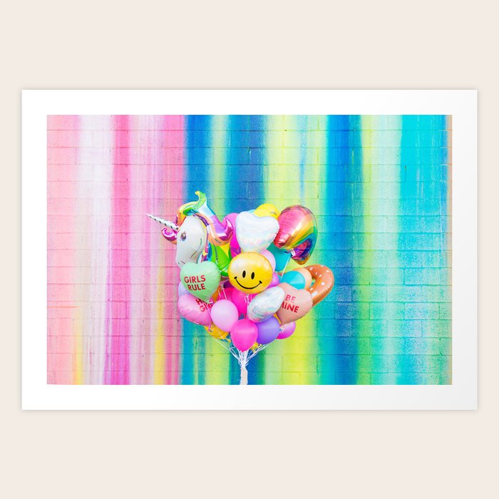 Colorful Balloons On Rainbow Wall Art Print By Jeffmindell Society6