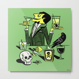 Drinks With The Mad Scientist Next Door Metal Print | Drawing, Scientist, Midcentury, Vintage, Mid Century, Spider, Raven, Skull, Halloween, Curated 