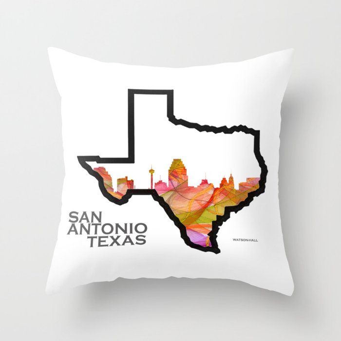 Texas State Map with San Antonio Skyline Throw Pillow