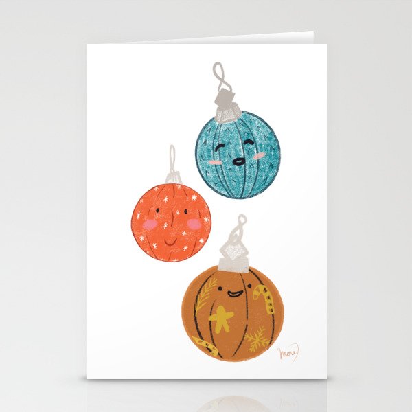 Three cute christmas ornements pencil colored Stationery Cards