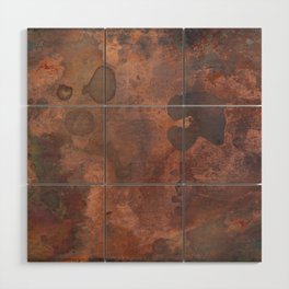 Tarnished, Stained and Scratched Copper Metal Texture Industrial Art Wood Wall Art