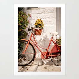 Red bicycle blooming sunflowers on Italian Streets | Travel Fine Art Photography Art Print