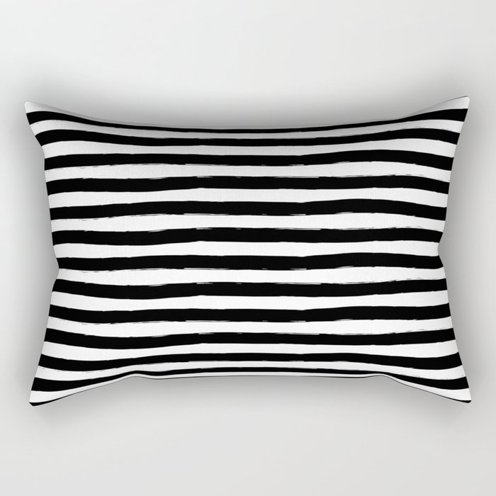 Black And White Hand Drawn Horizontal Stripes Rectangular Pillow