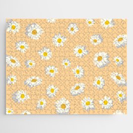 Daisy - Floral Art Pattern on Orange Jigsaw Puzzle