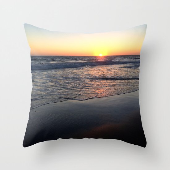 Reflections at Sunset on a California Beach Throw Pillow