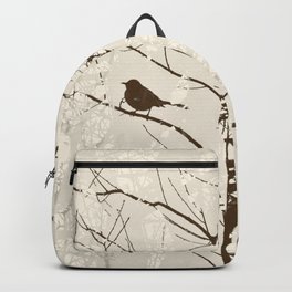 Mockingbird in Tree Graphic Nature Silhouette Brown and Cream Backpack