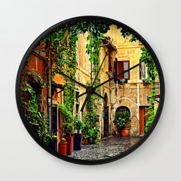 Vintage street in Rome, after Rain Wall Clock