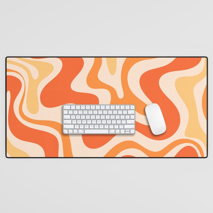 Tangerine Liquid Swirl Retro Abstract Pattern Desk Mat
