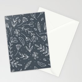 floral pattern with hand drawn flowers, leaves and branches Stationery Cards