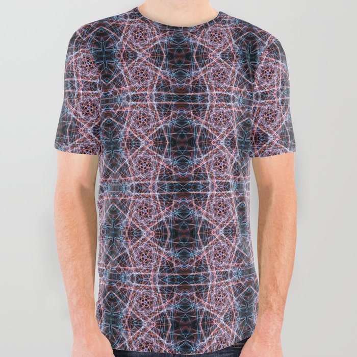 Liquid Light Series 70 ~ Orange & Blue Abstract Fractal Pattern All Over Graphic Tee