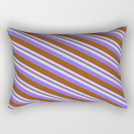 [ Thumbnail: Light Gray, Medium Slate Blue & Brown Colored Pattern of Stripes Rectangular Pillow ]