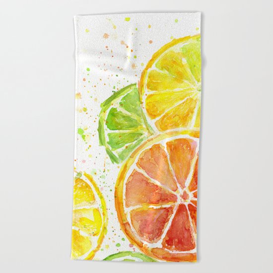 Fruit Watercolor Citrus Beach Towel