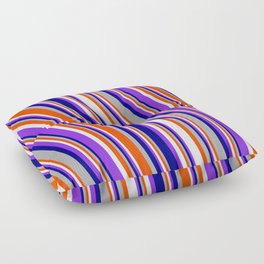 [ Thumbnail: Eyecatching Blue, Dark Grey, Red, White, and Purple Colored Stripes/Lines Pattern Floor Pillow ]