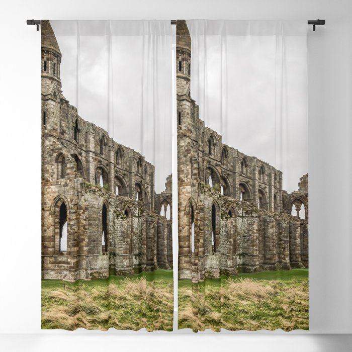 Great Britain Photography - Whitby Abbey Under The Gray Cloudy Sky Blackout Curtain