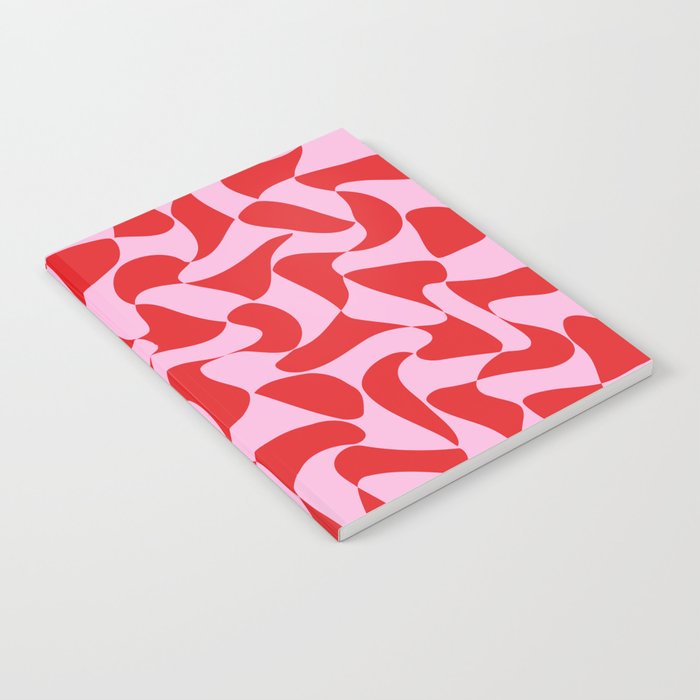 Wavy Warped Red & Pink Checkerboard Notebook