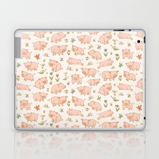 Piglets & Flowers on White Laptop & iPad Skin