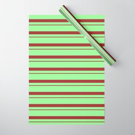 [ Thumbnail: Green & Brown Colored Striped Pattern Wrapping Paper ]