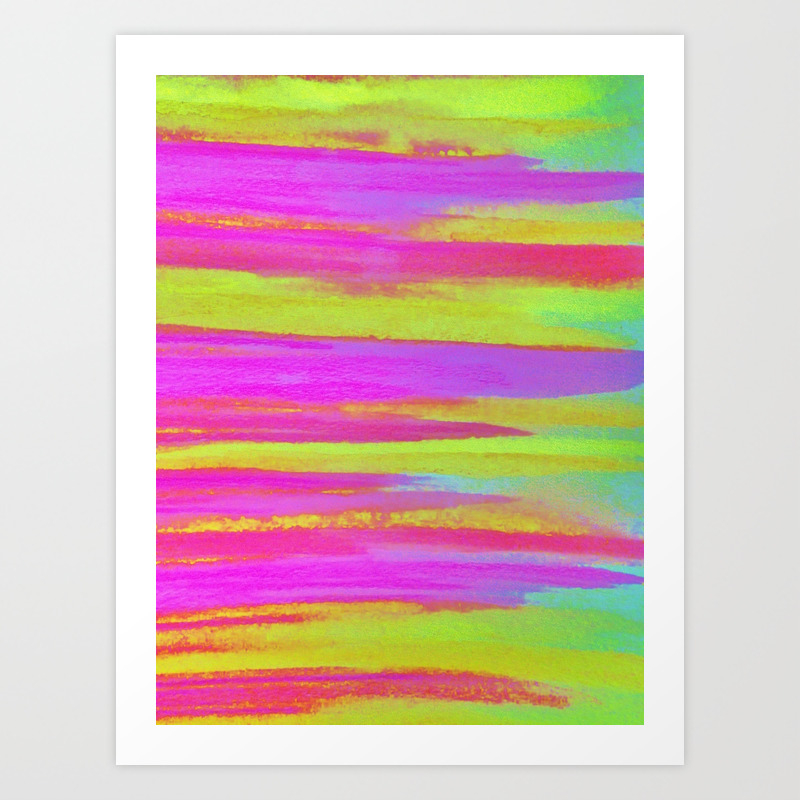 Disco Fever Bright Neon Green Pink Funky Dance 70s Retro Stripes