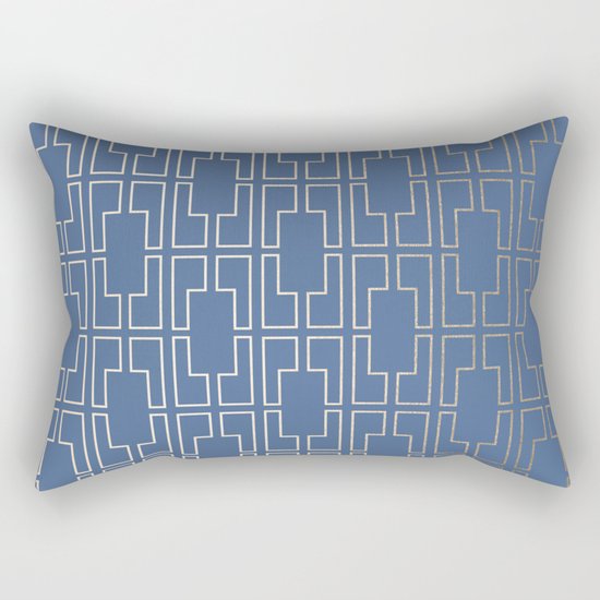 Simply Mid-Century in White Gold Sands and Aegean Blue Rectangular Pillow