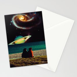 Gazing At The Universe - Space Collage, Retro Futurism, Sci-Fi Stationery Card