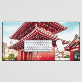 Japan Photography - Red Japanese Temple In The City Desk Mat