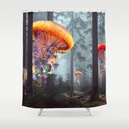 Electric Jellyfish Worlds in a Forest Shower Curtain