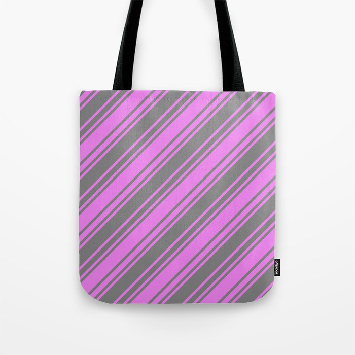 Grey & Violet Colored Striped Pattern Tote Bag