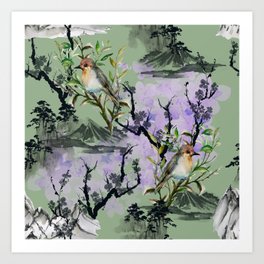  bird landscape green Art Print