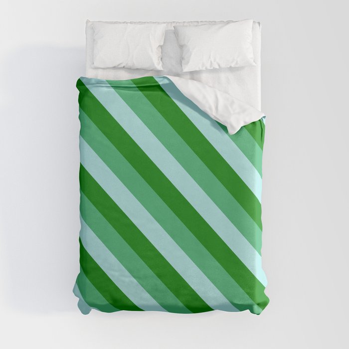 Green, Sea Green, and Turquoise Colored Lined/Striped Pattern Duvet Cover