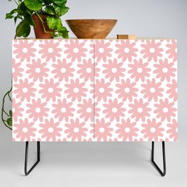Crayon Flowers Smudgy Floral Pattern in Pink and White Credenza