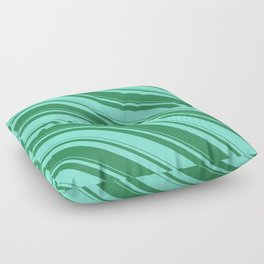 [ Thumbnail: Sea Green and Aquamarine Colored Striped/Lined Pattern Floor Pillow ]