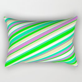 [ Thumbnail: Vibrant Green, Orchid, Lime, Pale Goldenrod, and White Colored Pattern of Stripes Rectangular Pillow ]