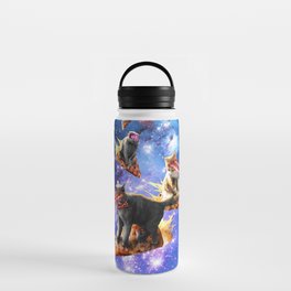 Space Laser Eye Cat Riding Pizza, Galaxy Cats Water Bottle