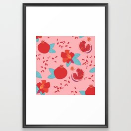 Pomegranate fruit and flower pink and red pattern Framed Art Print