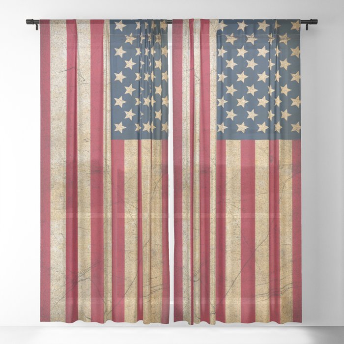 Vintage American Flag Sheer Curtain